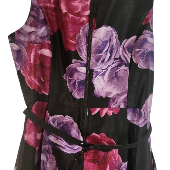 Gaby Skye Sz12 Sleeveless Fit Flare Floral Dress, Bow Belt Party Wedding Coktail - Picture 5 of 10